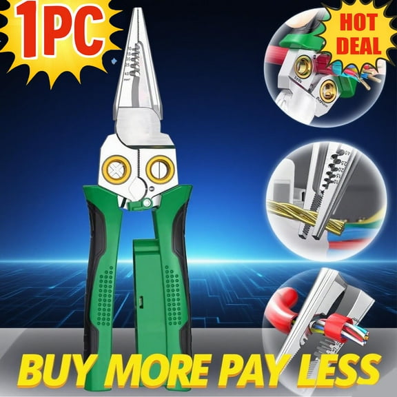 8-in-1 wire stripper pliers, built-in voltage tester, multi-purpose wire stripping tool, professional electrician pliers, cable cutting and twisting tool