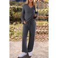 thumbnail image 3 of Women's 2 Piece Outfits Fuzzy Fleece Pajama Set Long Sleeve Top Wide Leg Pants Loungewear, 3 of 19
