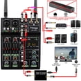 thumbnail image 4 of Mezclador de audio profesional con micrófono inalámbrico dual, interfaz del sistema de consola de placa de sonido Mezclador de DJ de 4 canales USB Bluetooth MP3 Entrada de computadora Alimentación fan, 4 of 5