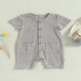 thumbnail image 2 of Infant Baby Boy Girl Summer Linen Short Sleeve Button Down Romper Jumpsuit Clothes Outfits, 2 of 8