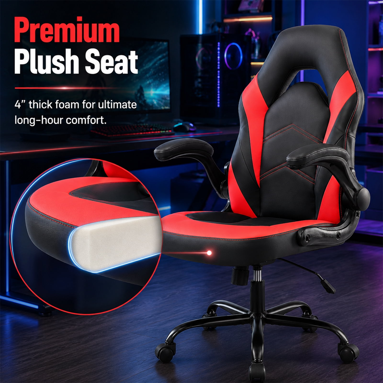 Alvantor Gaming Chair, PU Leather Comfortable Ergonomic Computer Chair Height Adjustable with Swivel and Lumbar Support
