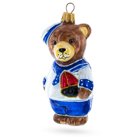Sailor Teddy Bear with Nautical Outfit Glass Christmas Ornament