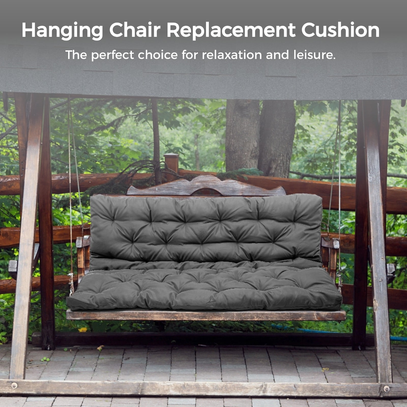 Hanging Chair Replacement Cushion, Outside Bench Cushion with Backrest, 2-3 Seater Cushion with 8 Ties for Outdoor Furniture, 59 x 39 x 4 Inches Porch Hanging Chair Cushion Garden Bench