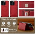 thumbnail image 5 of Detachable Magnetic Wallet Case for iPhone 13 Pro Max, Premium PU Leather RFID Blocking Card Holder with Kickstand, TPU Shockproof Drop Protective Slim Cover, Wireless Charging Compatible, Red, 5 of 11