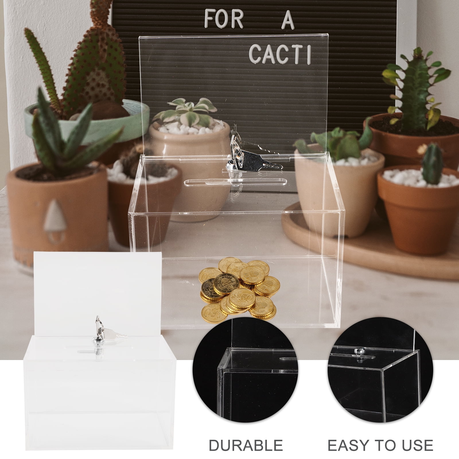 SOPOTUTU Raffle Ticket Container Donation Box Transparent Plastic 1 Set Letter Storage