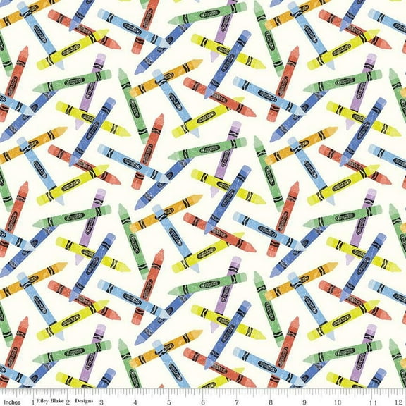 New Box of Crayons Crayon Toss Cloud Cotton Fabric (1 Yard)