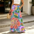 thumbnail image 2 of Sewkxo Womens Wide Leg Pants Drawstring Elastic High Waisted Ruffle Hem Palazzo Pants with Pockets,Saffron L, 2 of 6