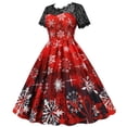 thumbnail image 4 of BLTIBY Christmas Dress for Women Vintage 2024 Winter Fall Round Neck Short Sleeve 1950s Cocktail Pleated Dresses Knee-Length Evening Party Prom Outfit with Belt Red XXL, 4 of 8