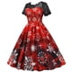 thumbnail image 4 of Vestidos Navideños Para Mujer Cuello Redondo Estampado Navideño Encaje Mangas Cortas Vestido de Cintura Alta Odeerbi ODB199639, 4 of 8