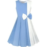 Girls Dress Color Block Contrast Bow Tie Party 5
