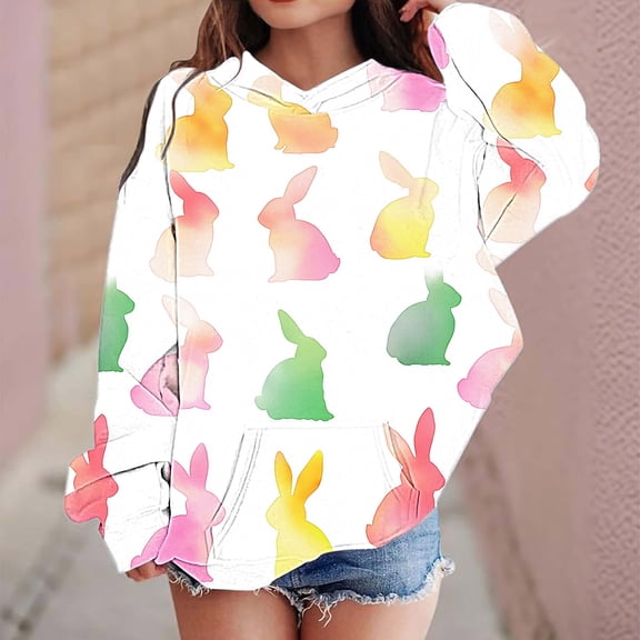 Riecok Kids Hoodies Sweatshirt Easter Long Sleeves Round Neck Hooded Sweatshirts for Boys Girls Winter Casual Printing Toddler Pullover Sweatshirt with Pocket Multicolor 13 Years