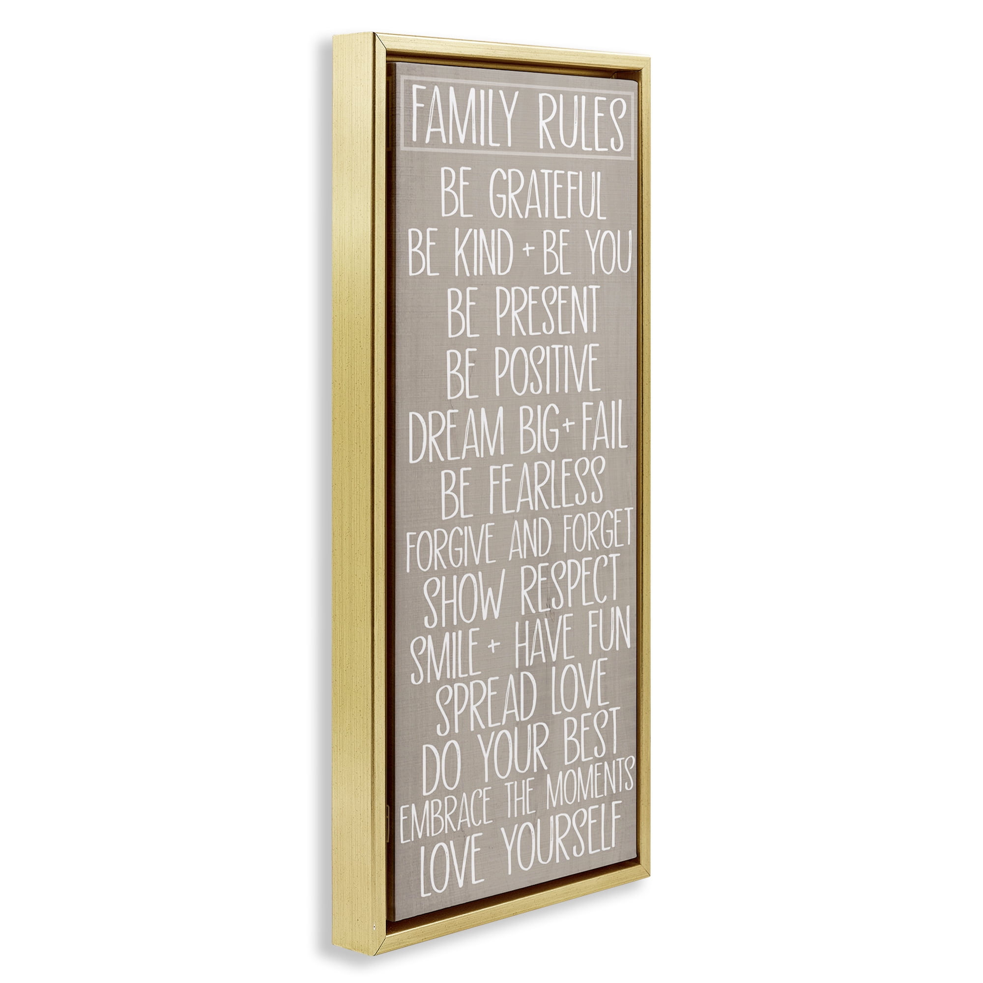 Stupell Industries Rustic Family Rules Typography Painting Gold Floater Framed Art Print Wall Art, 15 x 31