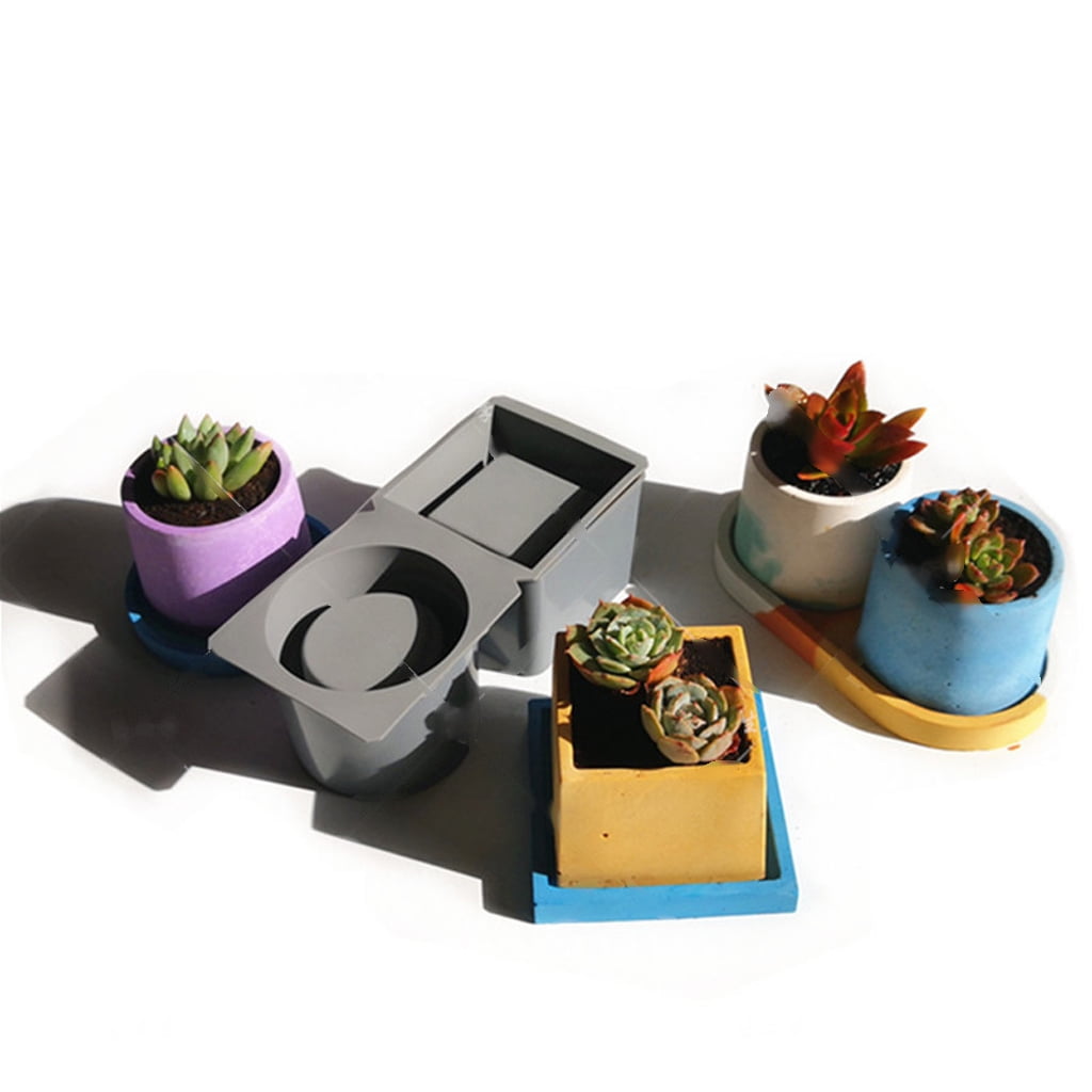 Techinal Concrete Flowerpot Mold Sqaure Round Resin Succulent Plants Pot Silicones Molds