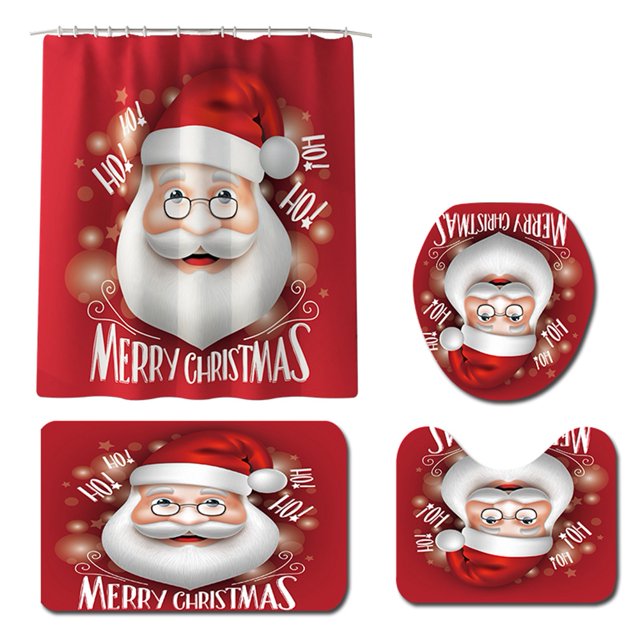 SUNSIOM Ensemble de Rideau de Douche Imprimé de Noël avec Cloche Étoilée, Tapis de Bain