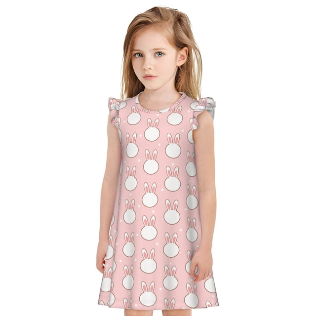 Fotbe Cute Rabbit Vestido de Dormir para Niñas de 3 a 10 Años, Mangas Cortas, Estilo Princesa, Pijama Camisón con Mangas Voladas-XX-Large