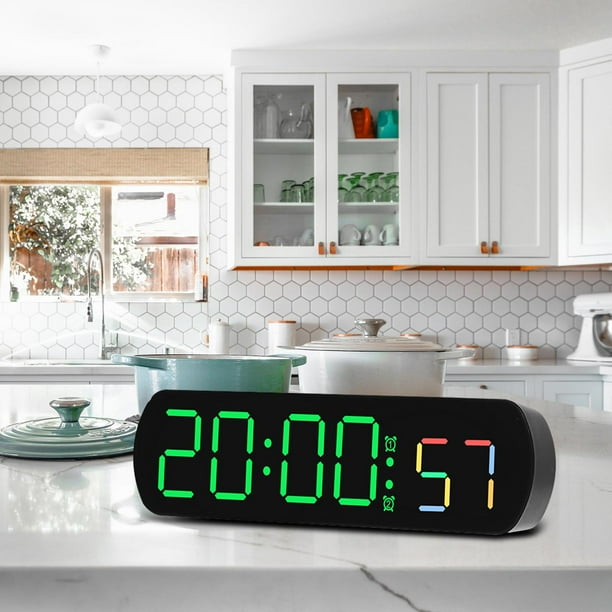 Reloj de escritorio, reloj de escritorio electrónico, pantalla LED, reloj de pared digital silencioso, reloj LED, para decoración interior de cabecera Negro y verde Macarena Despertador