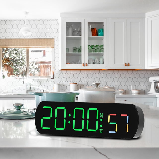 Reloj de escritorio, reloj de escritorio electrónico, pantalla LED, reloj de pared digital silencioso, reloj LED, para decoración interior de cabecera Negro y verde Macarena Despertador