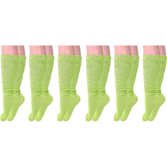 Long Cotton Lightweight Slouch Socks for Women Shoe Size 5 to 10 6 Pairs (Lemon Green)