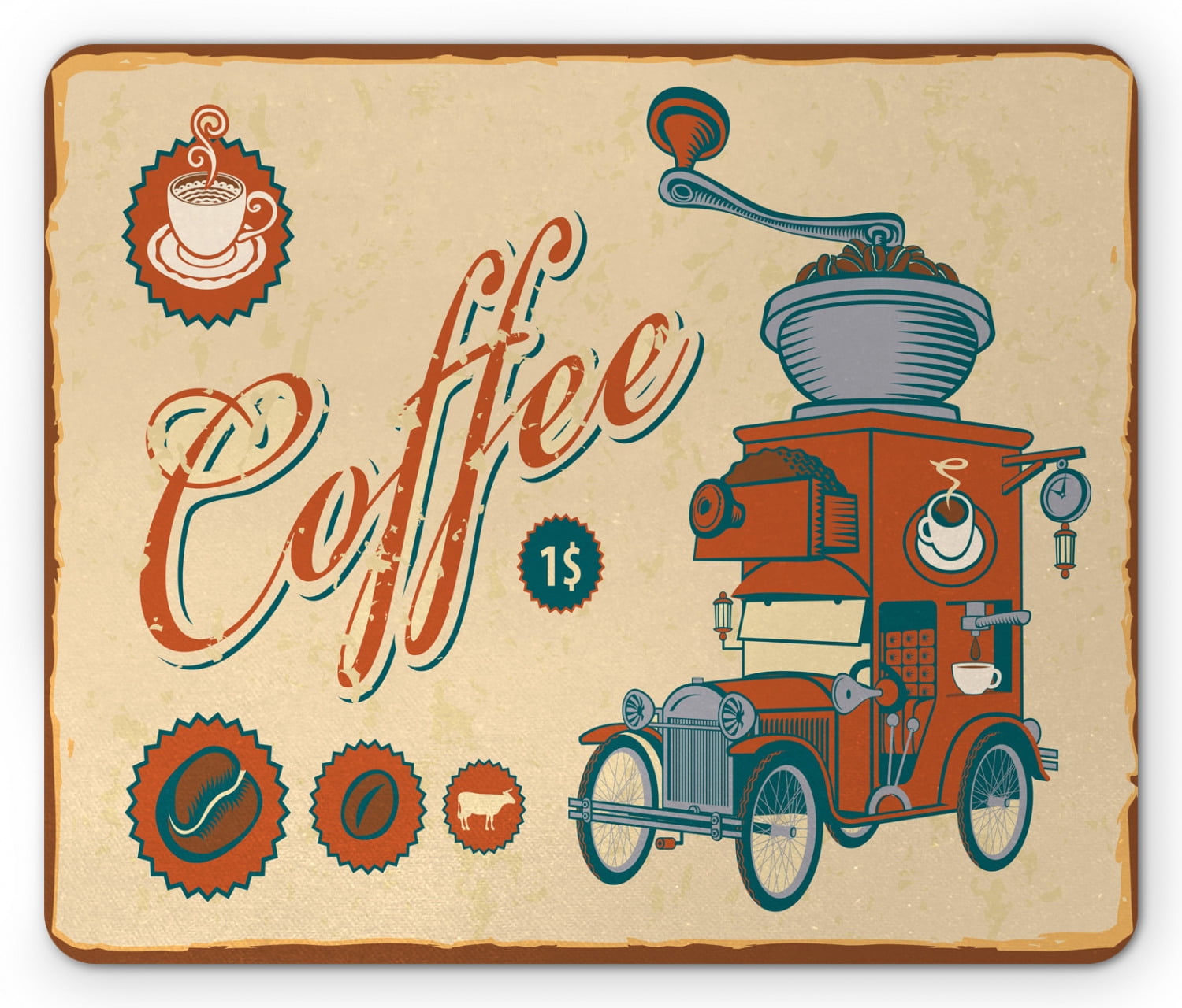 Retro Mouse Pad, Commercial Design of Vintage Truck with Coffee Grinder