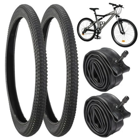 2Pcs Mountain Bike Tires(20''X 1.95'')with 2Pcs Bike Tubes(20'' X 1.75''-2.125'' AV 32mm Valve), Beach Cruiser Bike Replacement Tires & Tubes, Puncture-Resistant Bicycle Tires