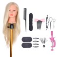 thumbnail image 1 of Cabeza de maniquí con soporte de abrazadera para trenzar el cabello, práctica de maniquí, cabeza para peluquería, cosmetología, conjunto de peluca de pelo simulado, 1 of 5