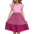 thumbnail image 2 of Nmnitkp Girl Dresses Cute Children's Summer Girl Dress Color Blocked Double-Layer Pleated Sleeve Dress Pink,11 Years, 2 of 8