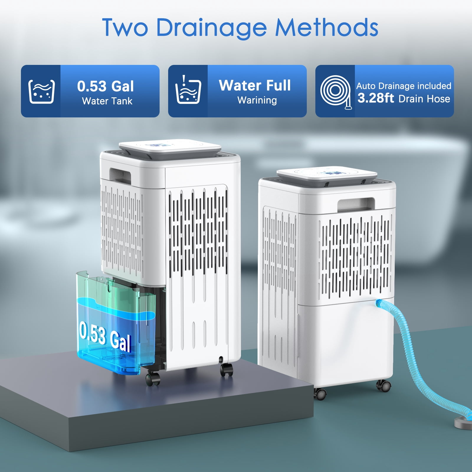 2000 Sq. Ft Dehumidifiers for Large Room and Basements, 30 Pints Dehumidifier with Drain Hose, Auto or Manual Drainage, 0.528 Gallon Water Tank, Auto Defrost, Dry Clothes Function, 24H Timer