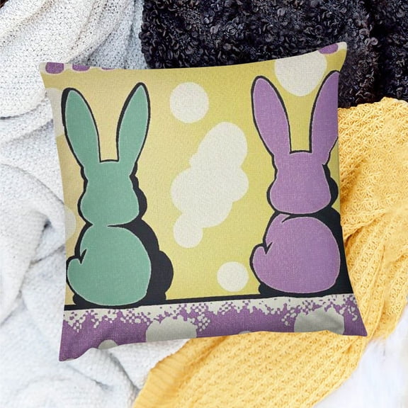 PRATYUS Happy Easter Bunny Decorative Throw Pillow Covers, Rabbit Porch Outdoor Home Decor, Spring Easter Polka Dots Couch Cushion Case 18x18in