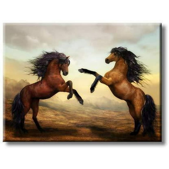 Fighting Horses Picture on Stretched Canvas, Wall Art Décor, Ready to Hang