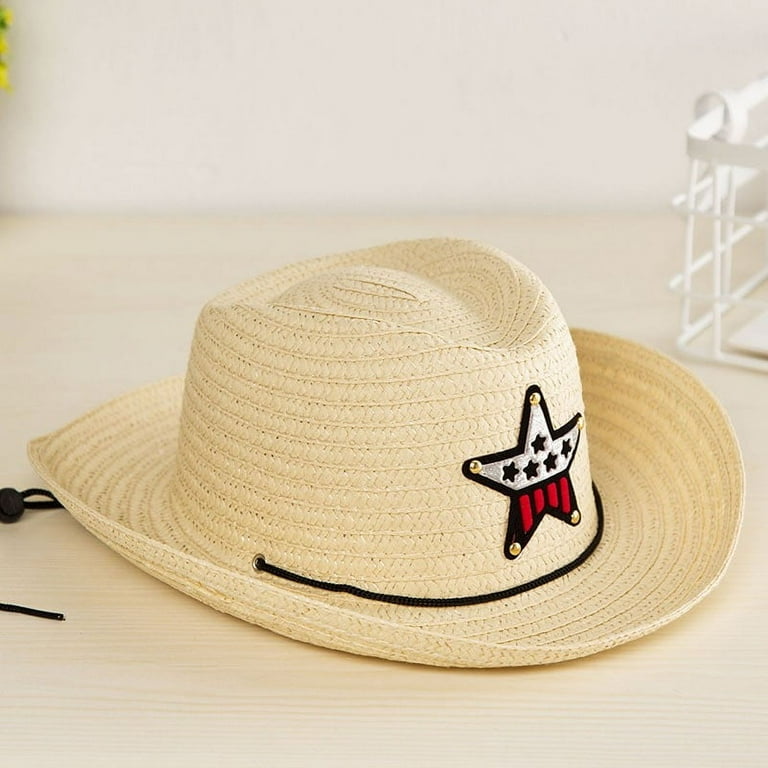 Youmylove Straw Cowboy Hat For Toddler Summer Beach Straw Sun Hat
