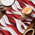thumbnail image 3 of Red White Moire Table Runner - 120 Inch Long Modern Abstract Art Cotton and Linen Blended Dress Scarves Farmhouse Table Runner for Kitchen Dining, Coffee Table, 13" x 120", 3 of 8