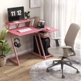 thumbnail image 6 of Topbuy Computer Desk w/ Built-in Charge Station Metal Frame Gaming Desk w/ Monitor Shelf Modern Writing Desk Workstation Table for Office Room Pink, 6 of 9