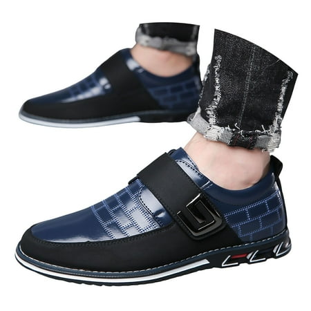 Mepaouo Men s Fashion Leather Oxfords Business Formal Work Shoes Slip on Casual Dress Shoes(Blue 7.5)