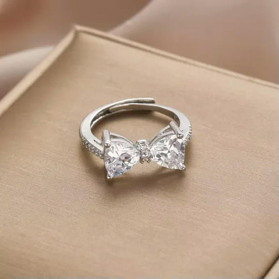 GKNET Romantic Lovely Bowknot Rings Adjustable Shiny Bow Opening Ring Delicate Jewelry Gift WY4-4