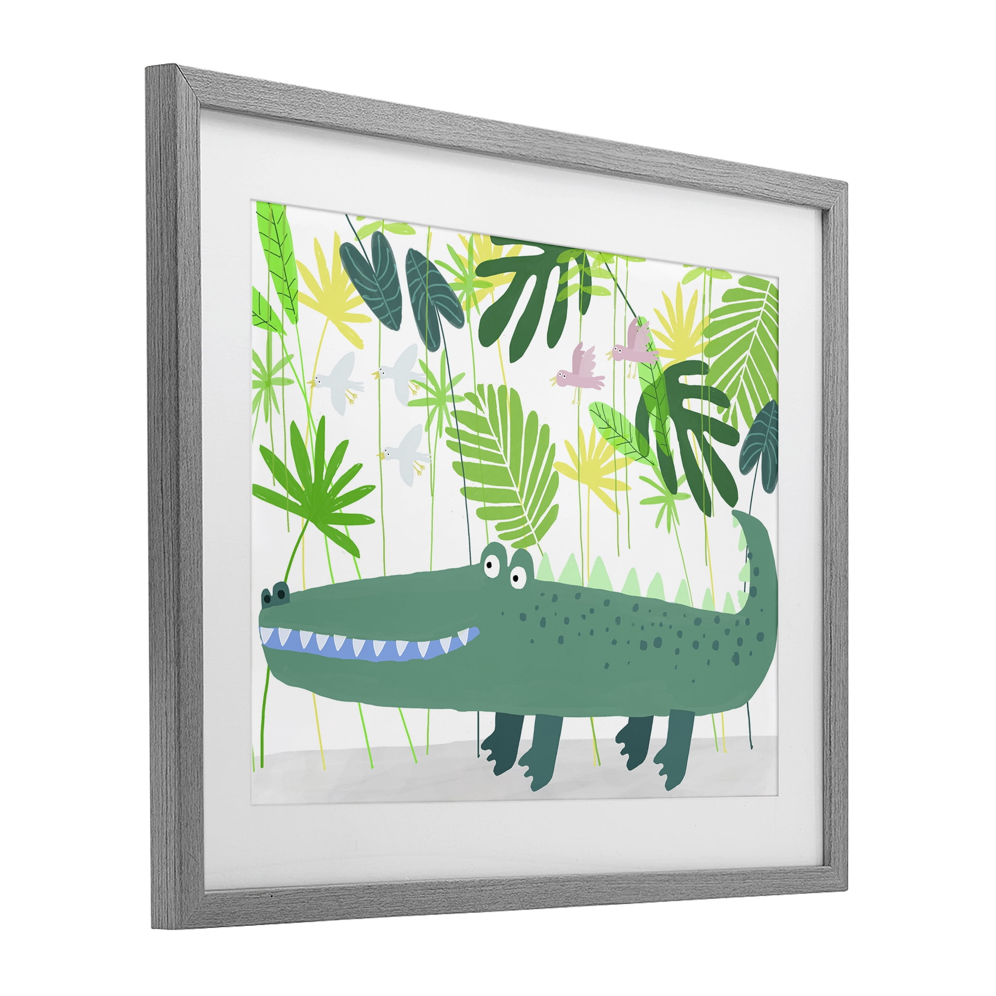 Stupell Industries Crocodile Jungle & Leaves Gray Framed Print Under Glass, design by Carla Daly