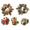 thumbnail image 2 of BinKFF Christmas Candle Rings Wreaths 8.6 Inch, Artificial Red Berries and Pine Needles Grass Small Christmas Pillars Candle Wreath for Xmas Rustic Wedding Party Table Centerpieces Decor, 2 of 7