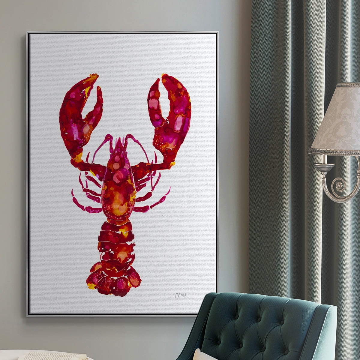 Lobster Framed Premium Gallery Wrapped Canvas - Ready to Hang - 17 x 25 - Silver Floating Frame