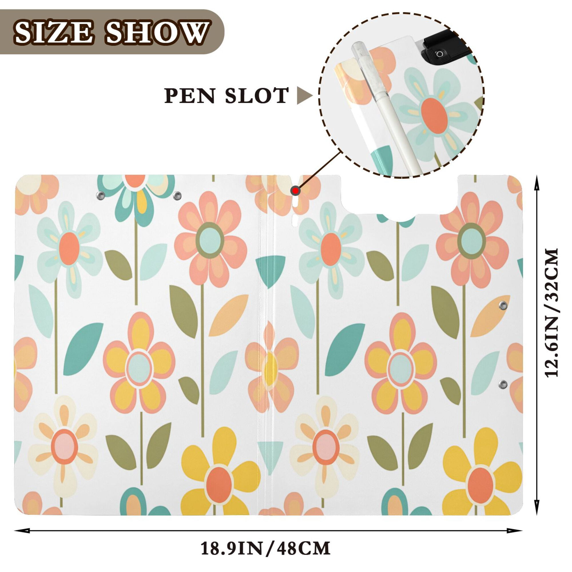 FORMRS A4 Clipboard Folder with Pen Holder Horizontal Foldable School Office Binder, Orange Retro Flower