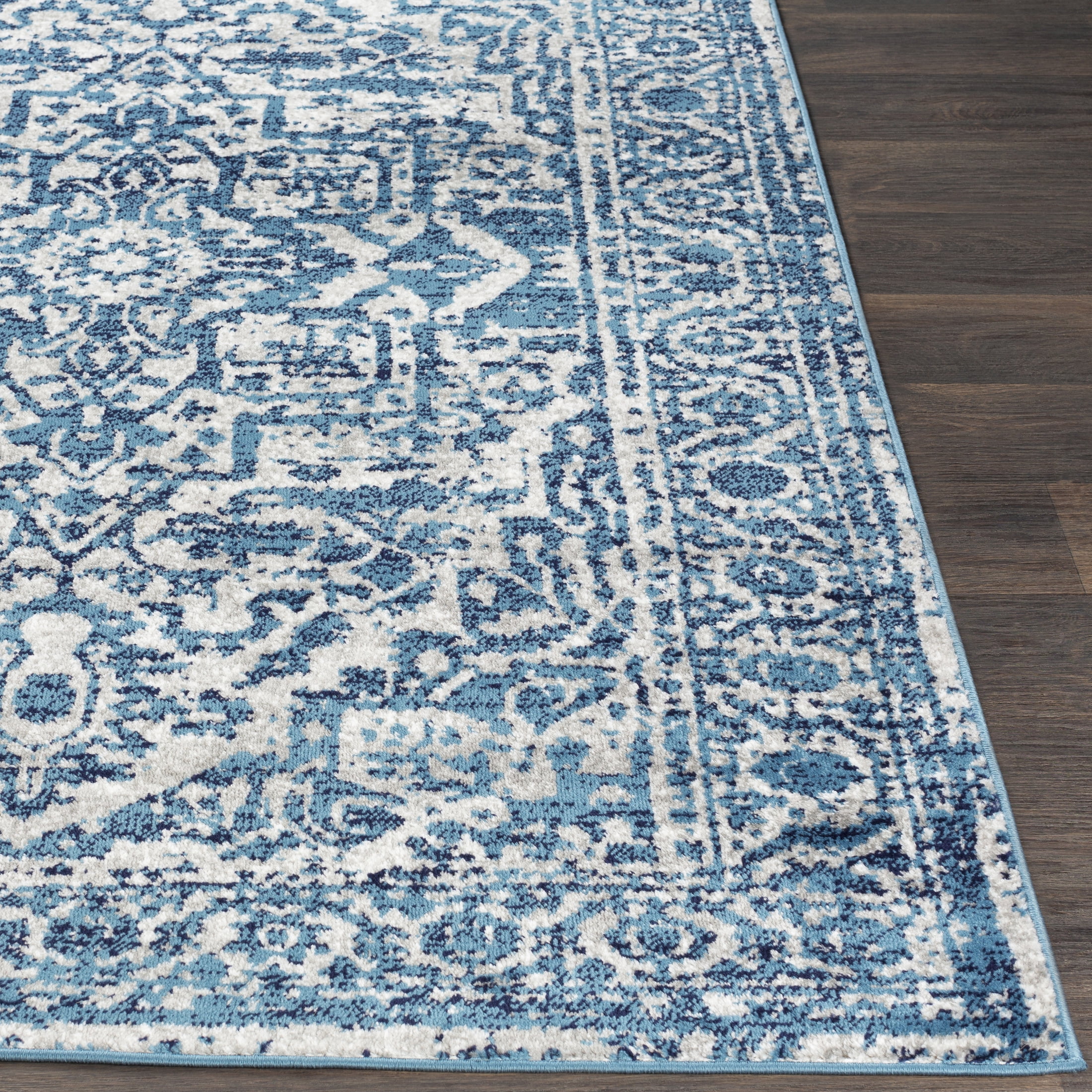 Livabliss Area Rugs for Living Room, 7ft Round Monte Carlo Traditional Blue Square Rug, Bedroom Dining Room Home Decor Stain Resistant Carpet (6'7" x 6'7")