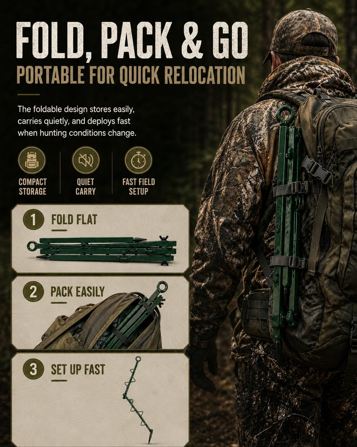 Hunting Concealment Branch Stand, Camouflage Branch Screening Holder with Realistic Oak Leaf Foliage, Tree Stand Blind Cover Camo Screen, Fast Setup Ground Tree Mount for Deer Turkey Hunting