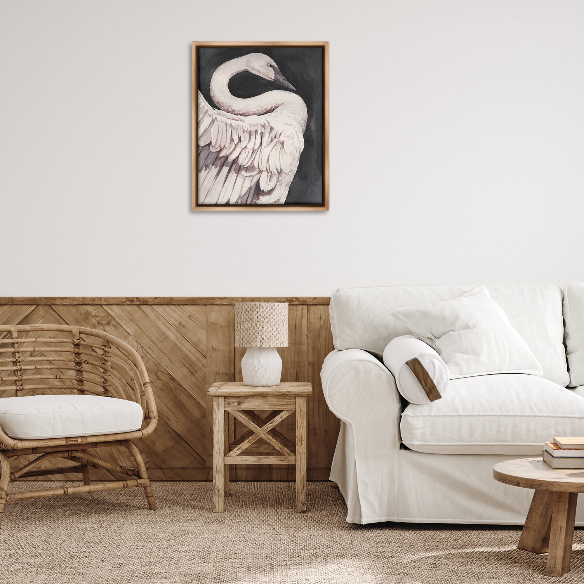 Stupell Industries Swan Portrait on Grey Animals Painting Brown Floater Framed Canvas Art Print Wall Art, 25 x 31