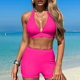 thumbnail image 2 of UTSJKR Womens Two Piece Bikini Sets Halter Bikini Top Tie Back Padded Bathing Suit Push Up Swimsuit Top with High Waisted Bathing Suit Bottoms Pink 8-10, 2 of 7