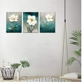 thumbnail image 2 of Flower Canvas Wall Art Cream White Floral Wall Decor Turquoise Tealish Grey Background Canvas Picture Modern Rustic Artwork Bathroom Bedroom Living Room Home Office Decoration 12" x 16" x 3 Pieces, 2 of 6