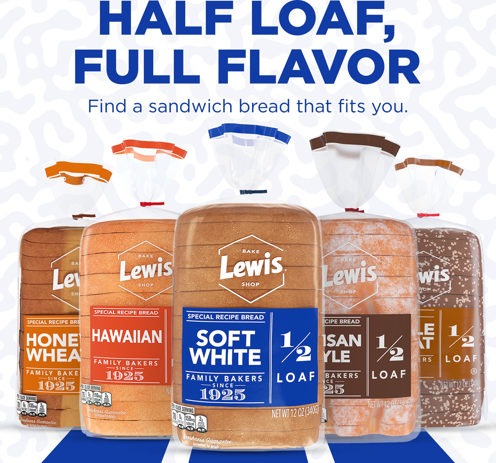 Lewis Bake Shop Soft White Half Loaf Bread, 1/2 Loaf, 12 oz