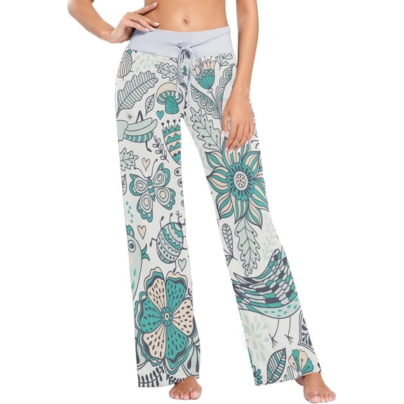Women's Pajama Pants Doodle Bird Pattern Comfy Stretch Sleepwear Essentials womens Lightweight Lounge Terry Pajama Pant, X-Large