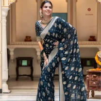 Prussian Blue Woven Banarasi Georgette Saree