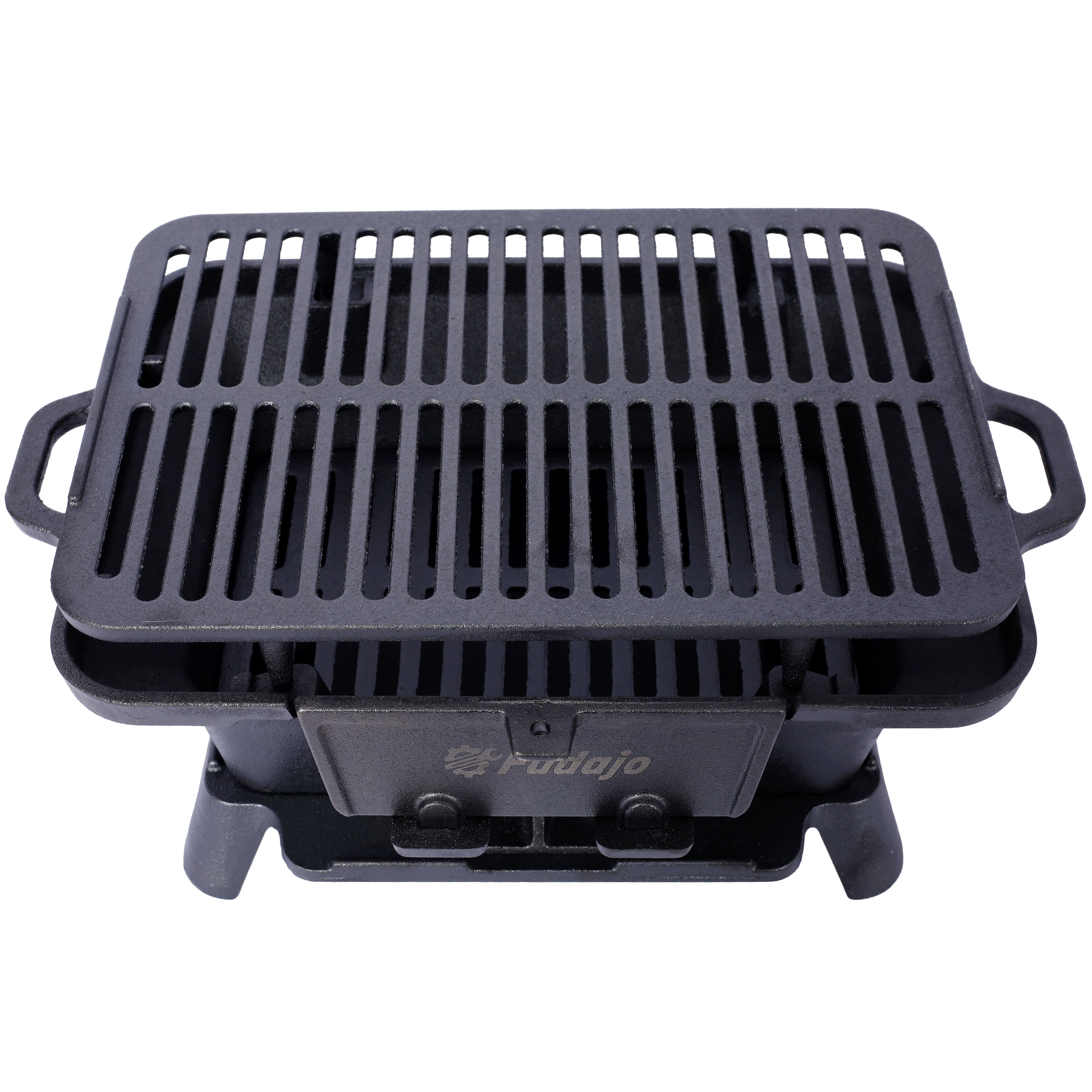 Oval Cast Iron Portable Charcoal Grill, 100% Heavy-Duty Tabletop Hibachi Grill with Enamel Coating, Heat Retention Mini Camping Stove for Outdoor Picnic Tailgating Hunting Backyard Cooking