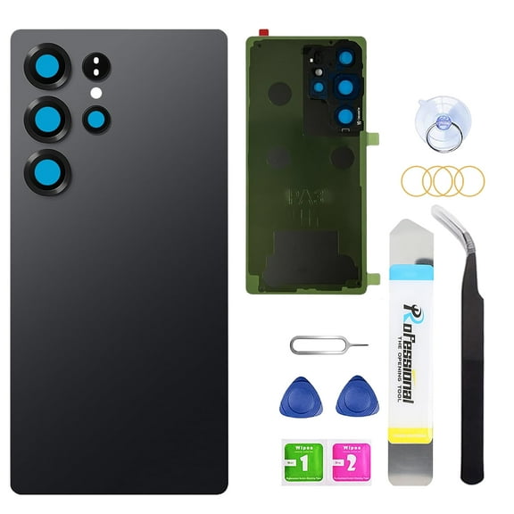 Rear Back Glass Replacement for Samsung Galaxy S25 Ultra – Rear Cover with Repair Toolkit and Pre-Installed Adhesive（Black）