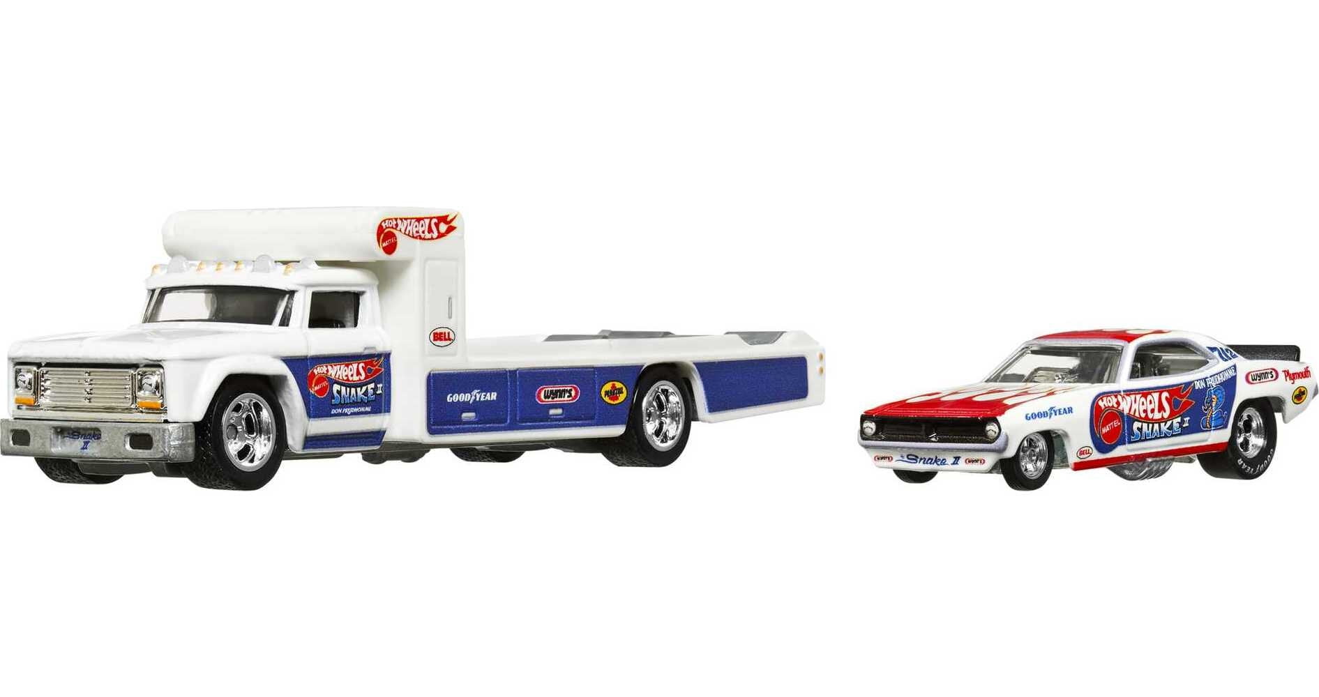 Hot Wheels Team Transport Truck & Race Car, Gift for Racing Collectors