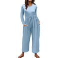 thumbnail image 1 of GYUJNB Combinaison pour Femmes, Couleur Unie, Col Rond, avec Ceinture et Poches, Combinaisons Décontractées, Bleu, TTG, 1 of 5